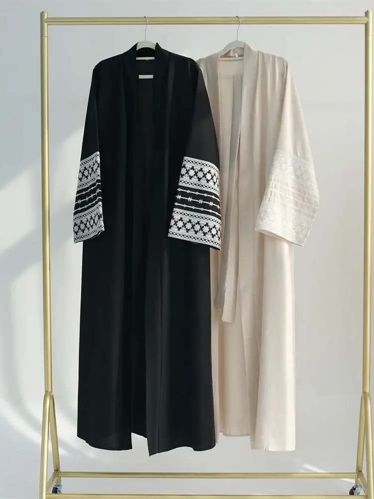 Ramadan Eid Nero Aperto Kimono Abaya Damen Dubai Islam Musulmano Caftano Abito Abiti di Preghiera Donne Kebaya Robe Femme Musulmane