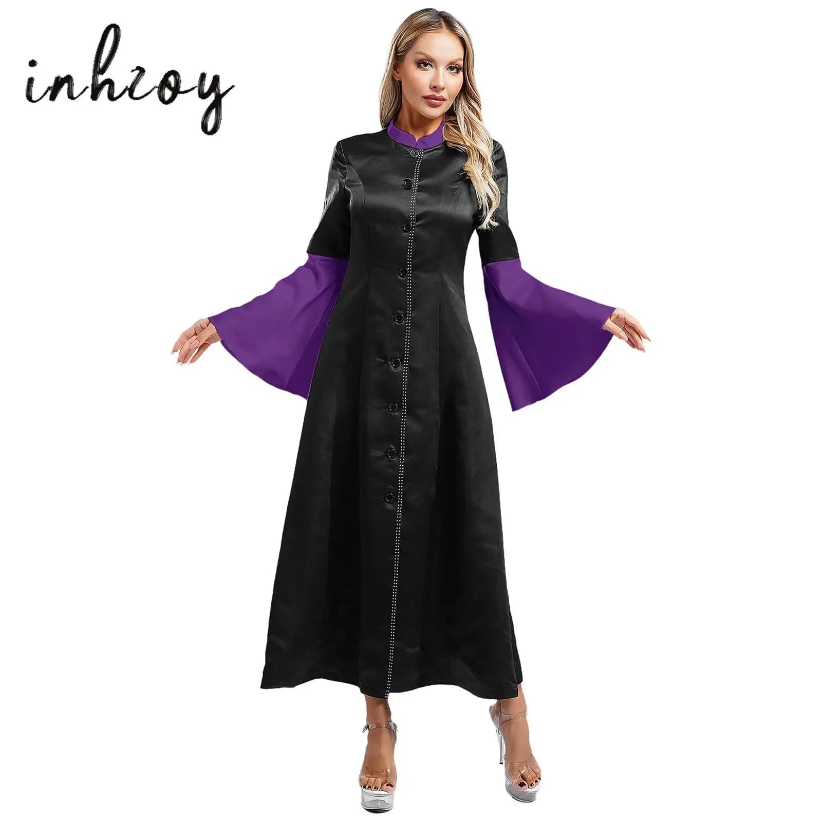 Women's Clergy Dress Church Minister Long Dress Liturgical Dress Collected with Tongue Sleeves Width Sleeves Priest's Dress Pastor Preacher