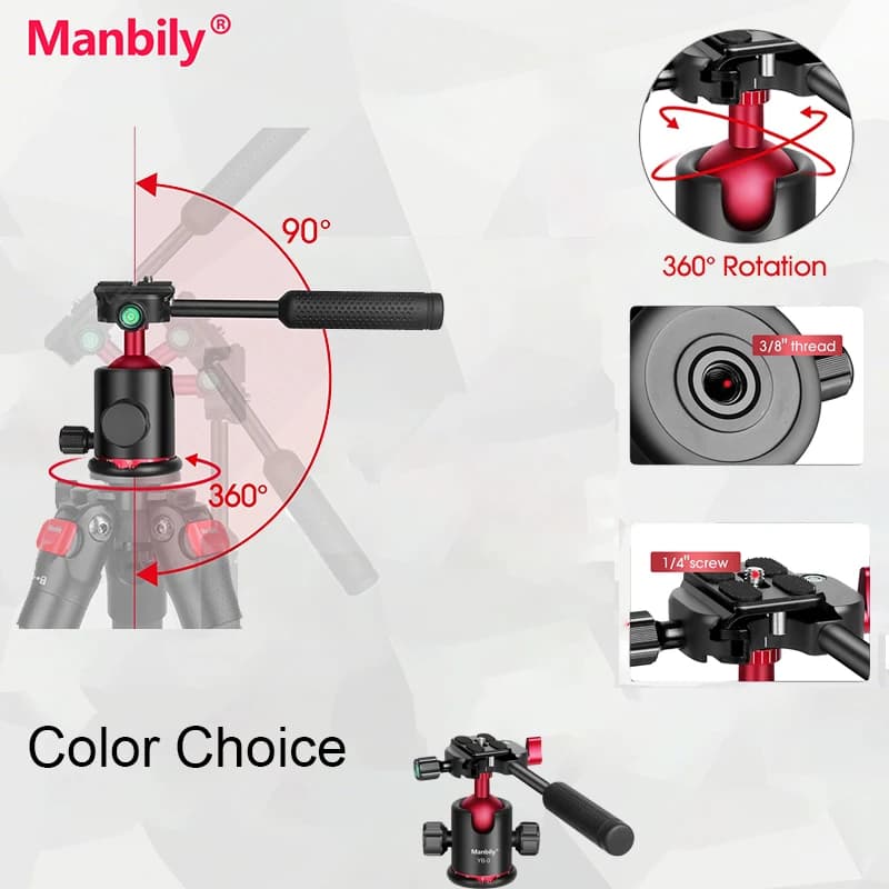 Manbily Professional 36mm Testa a sfera Adattatore per fotocamera con testa per treppiede Girevole a 360 gradi universale per treppiede per fotocamera DSLR
