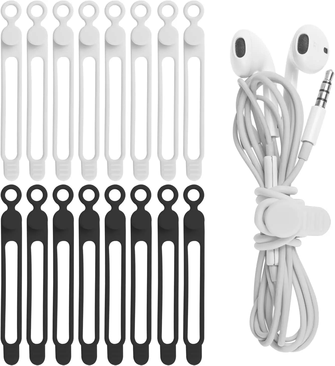 16Pcs 4.2" Silicone Cable Ties, Reusable Cord Organizer for Home Office Travel (Black & White)