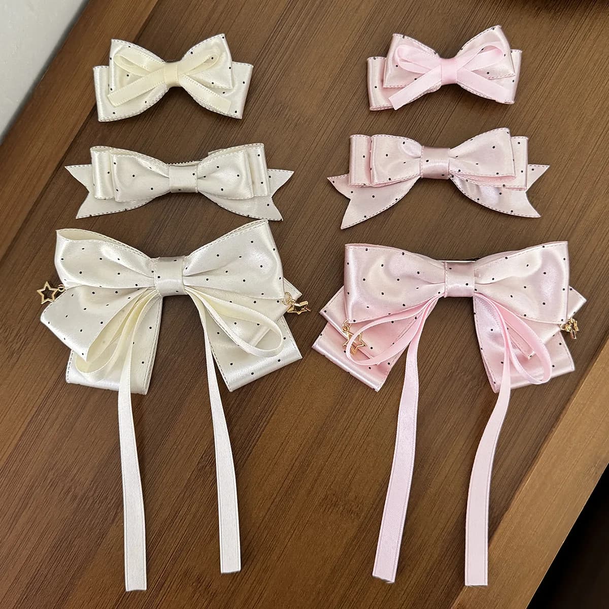 Fermagli per capelli da donna coreani con nastro a pois, fermagli a barretta, accessori per capelli alla moda e versatili, fiocco a stella, dolce, kawaii, da principessa
