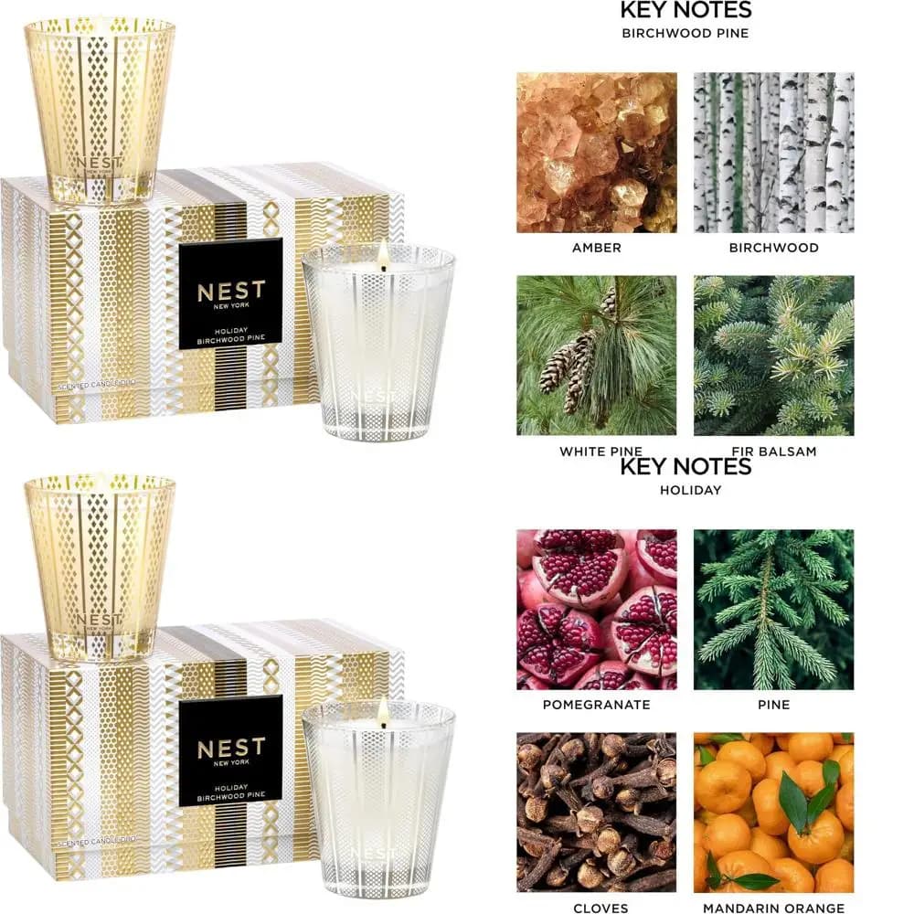 Classic Christmas candles from 60 Hours - Festive fragrance and Birch pine, Reusable glass