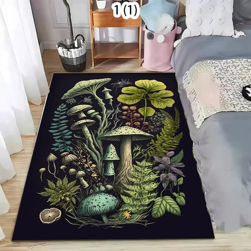 Tappeto con Stampa di Funghi Sognanti, Zerbino con Motivo a Felce, Tappeto per Cucina, Camera da Letto, Soggiorno, Decorazione per Ingresso e Portico