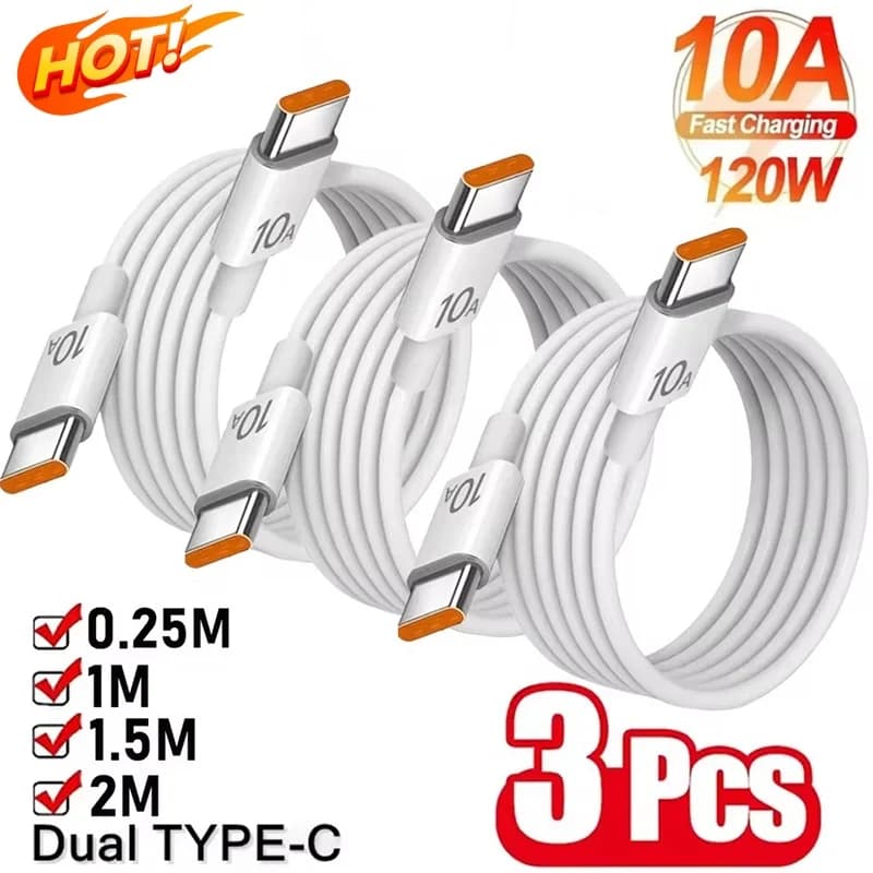 Nuovo cavo USB C a C da 1-3 pezzi 10A 120W con ricarica rapida PD per iPhone 15, cavo di ricarica rapida per Samsung Xiaomi, cavo Type-C