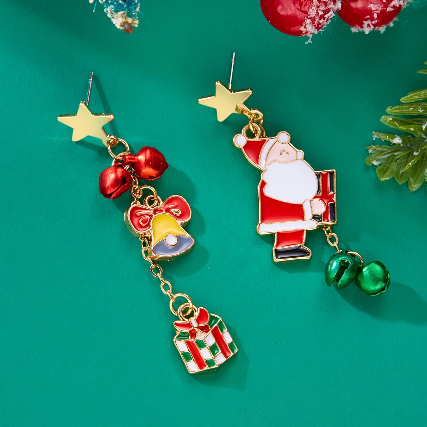Dainty Crystal Xmas Tree Bell Bowknot Stud Earrings for Women Christmas Jewelry Tassel Dangle Hat Sock Boot Piercing Party Gift