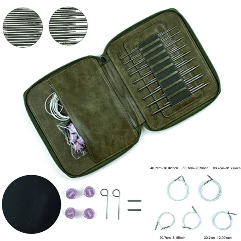 9Pairs Stainless Steel Knitting Circular Needles Set 27Pcs 5cm 8cm 11.5cm Fine Gauge Interchangeable Weaving Tools Knitters Gift
