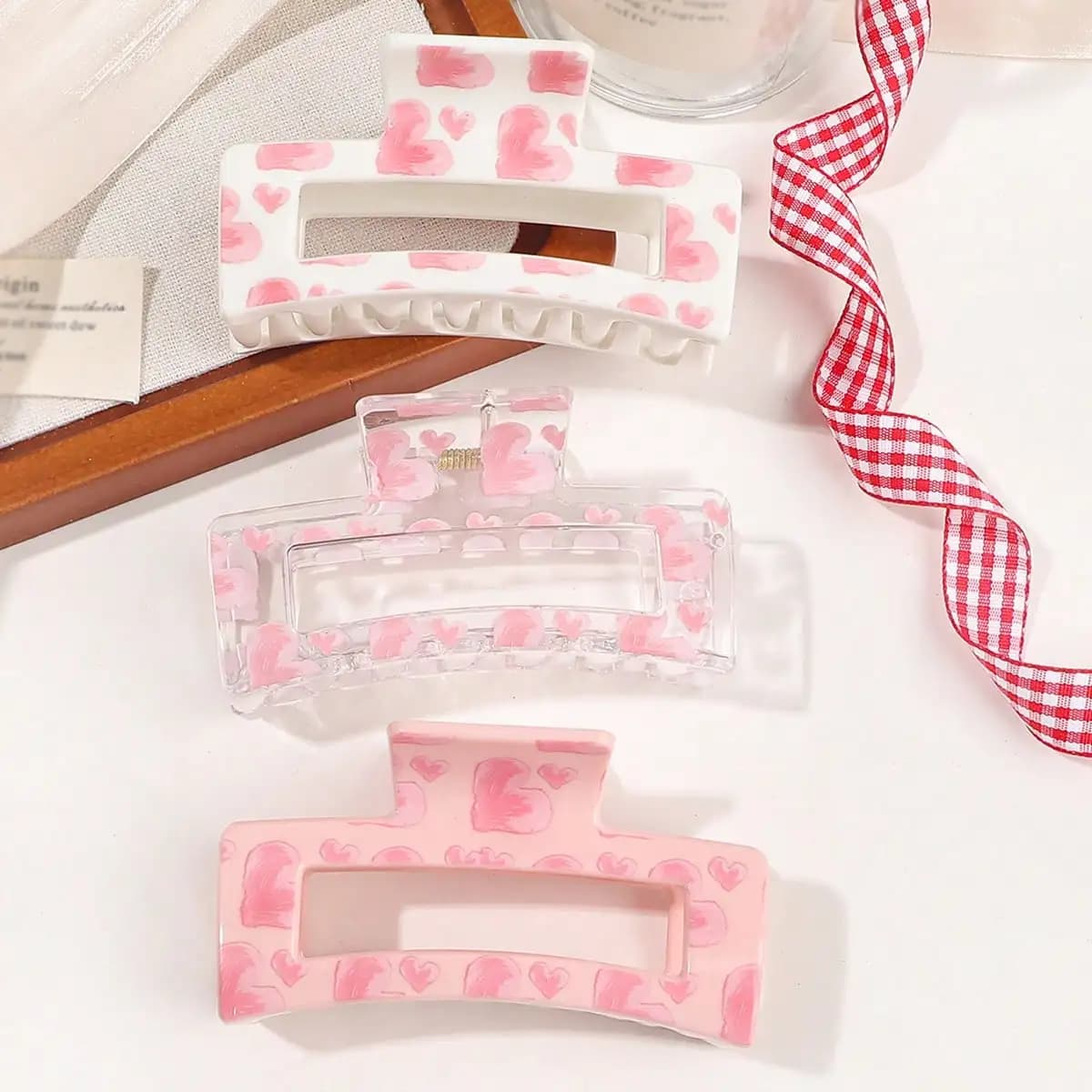 3 fermagli per capelli rosa con stampa amore per donne, capelli ricci spessi e sottili, grandi clip a banana, fermagli per mascelle a tenuta forte, accessori per capelli