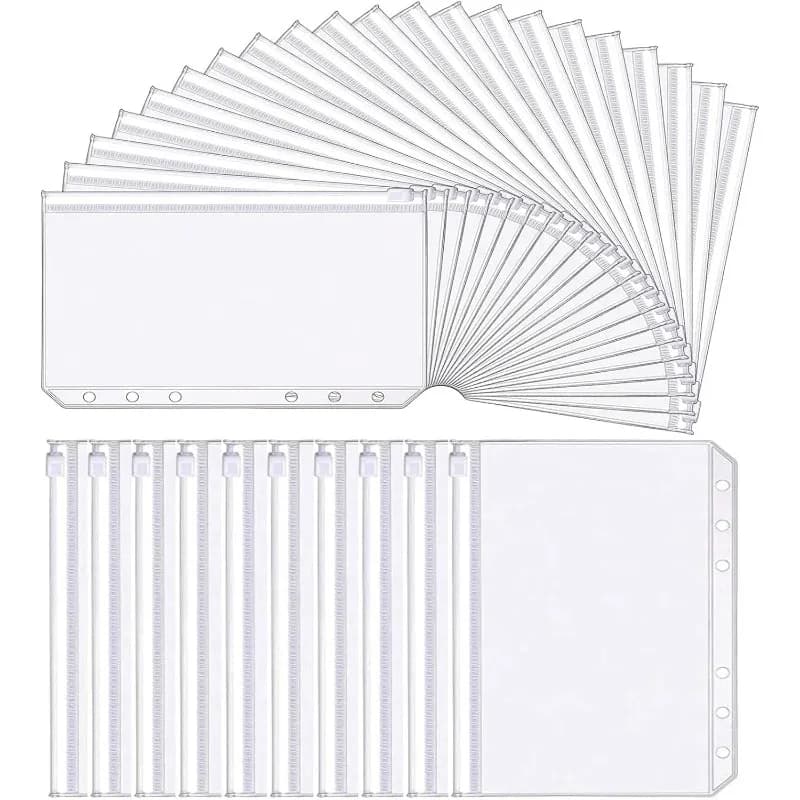 Buste per budget in contanti in PVC Borsa a fogli mobili Tasche per raccoglitori con cerniera a 6 fori impermeabili per raccoglitore per notebook per A6