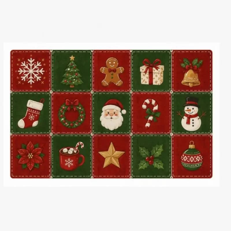 VIKAMA Patchwork Christmas Elements Doormat Non Slip Washable Front Entrance Rug Easy Care Indoor Xmas Home Decor
