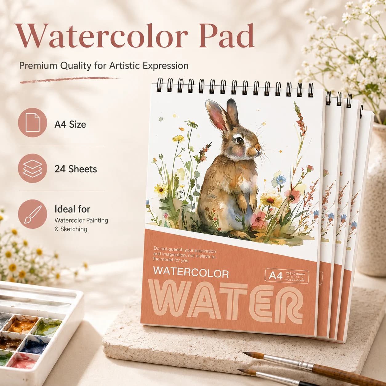 A4 Watercolor Pad 24 Sheets, Premium Quality Paper, Spiral Bound Watercolor Sketchbook for Watercolor Painting & Sketching, Back to School Art Supplies for Students & Artists