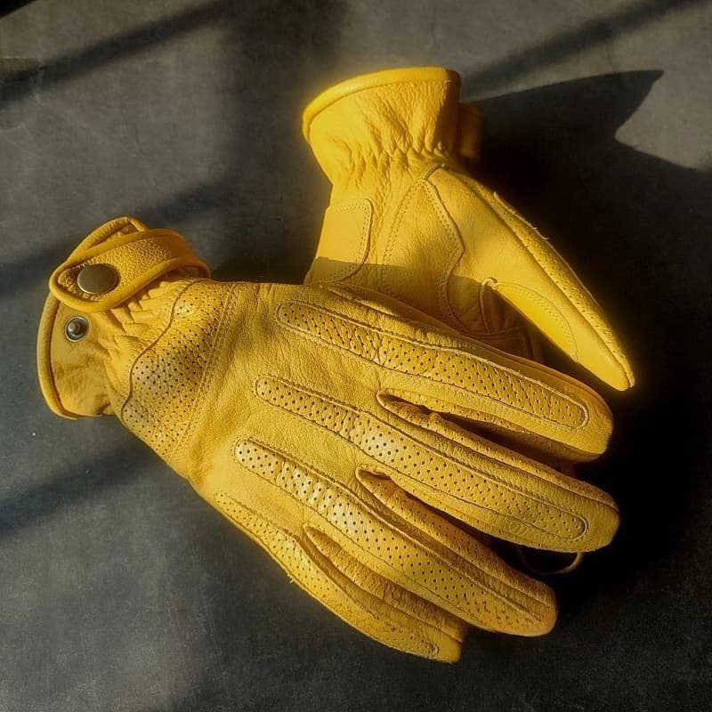 Top Grain Leather Men's Motorcycle Gloves Vintage Style All Season Breathable Protective Riding