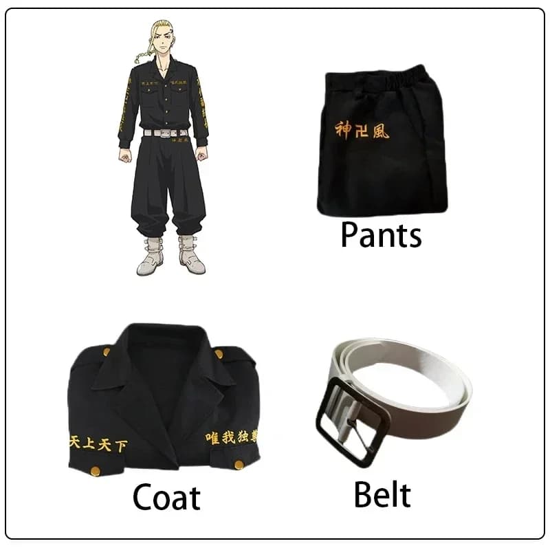 2026 Anime Tokyo Revengers Ken Ryuguji Cosplay Costume Black Shirt Pants Uniform Draken Halloween Carnaval Clothes