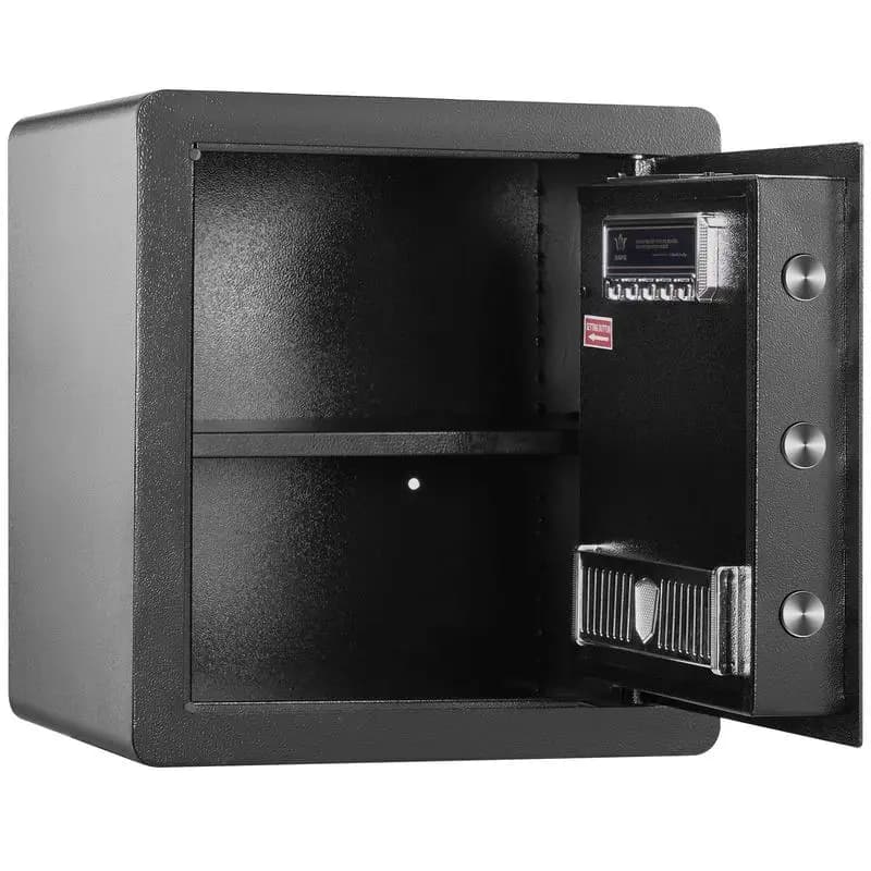Digital Security Box 1.8 Cubic Feet For Home Hotel Office, Digital Keypad 2 Backup Keys Steel Construction Includes Fireproof Pouch 15.8x13x16.9 Inches Cash Gold Jewelry Document Storage Cabinet