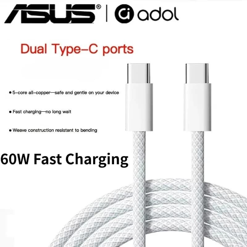 ASUS Type C to Type C Fast Charging PD 60W 1m 2m Mobile Phone Date Cable For Iphone16 17 Samsung Huawei USB C to C Charger Cable
