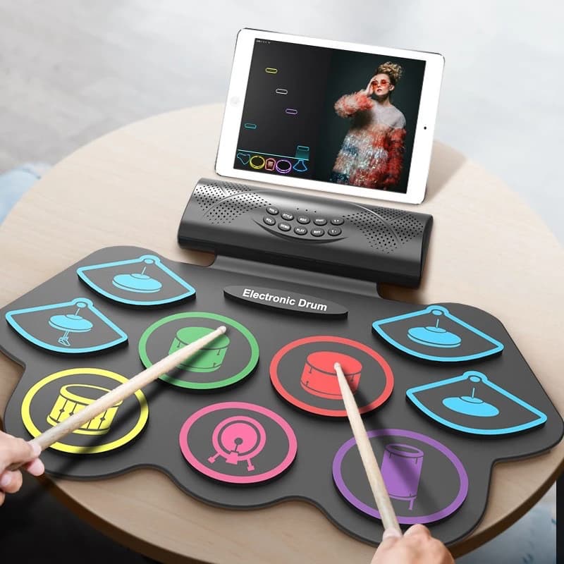 Set di batteria elettronica Bluetooth portatile per bambini e principianti – Pad di pratica arrotolabile a mano, compatibile con MIDI