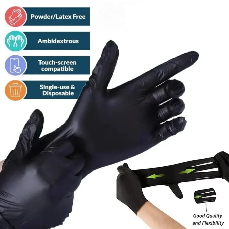 20-100 Pezzi Guanti Monouso in Nitrile Nero per Uso Domestico Senza Lattice Senza Polvere Guanti per Pulizia Strumenti per Tatuaggi e Parrucchieri