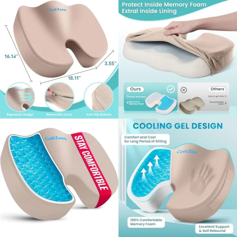 Cuscino per sedia da ufficio, cuscino in memory foam migliorato con gel rinfrescante per lunghe sedute - Sollievo dal dolore alla schiena, sciatica, coccige