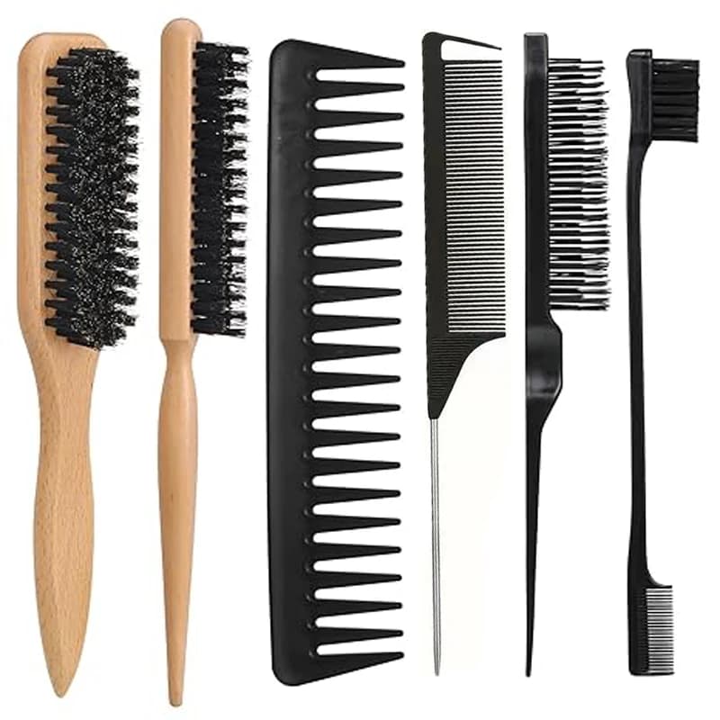 Set for hairstyles with wild boar bristles, unisex - smooth hair on the back + Styling edges + Composable hair plate