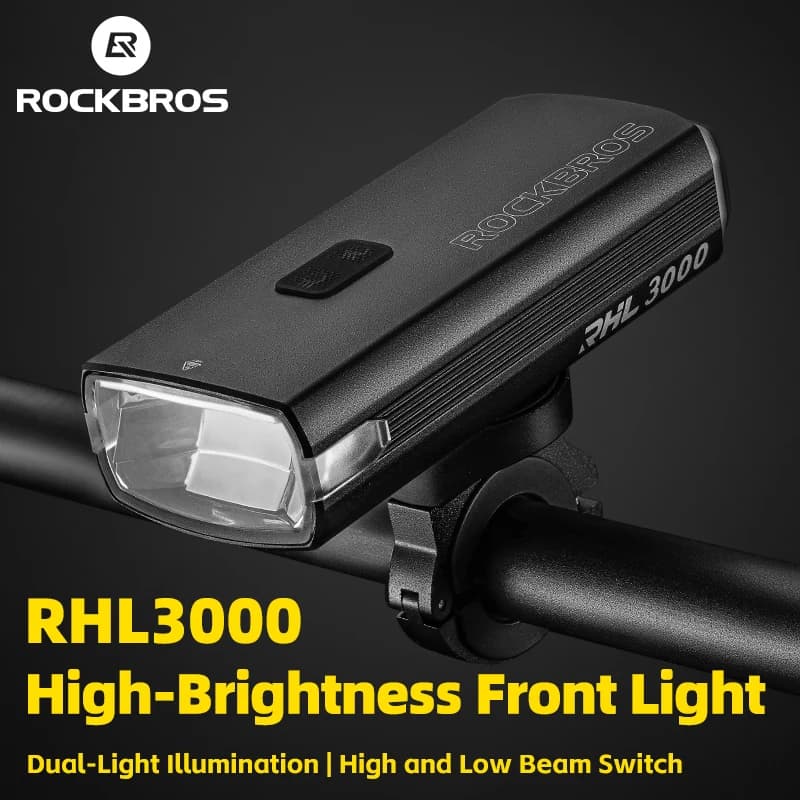 ROCKBROS 3000LM Luce per bici Tipo-C Lampada frontale di ricarica 10000mAh Luce per bicicletta IPX6 Faro in lega di alluminio Accessori per bici