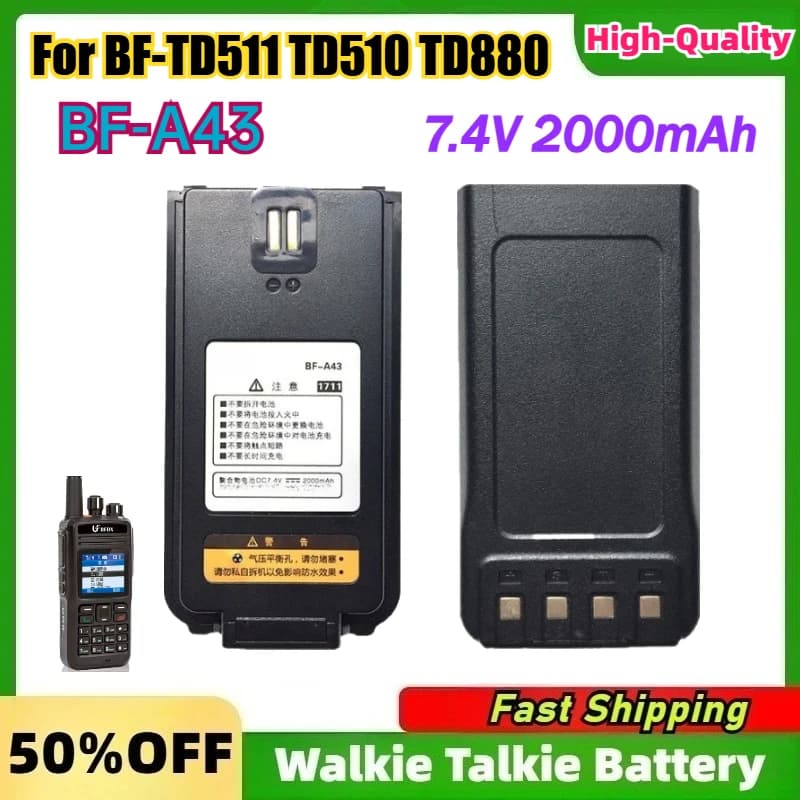BF-A43 7.4V 2000mAh Walkie Talkie Battery for BF-TD511 TD510 TD880 Rechargeable Li-ion Battery