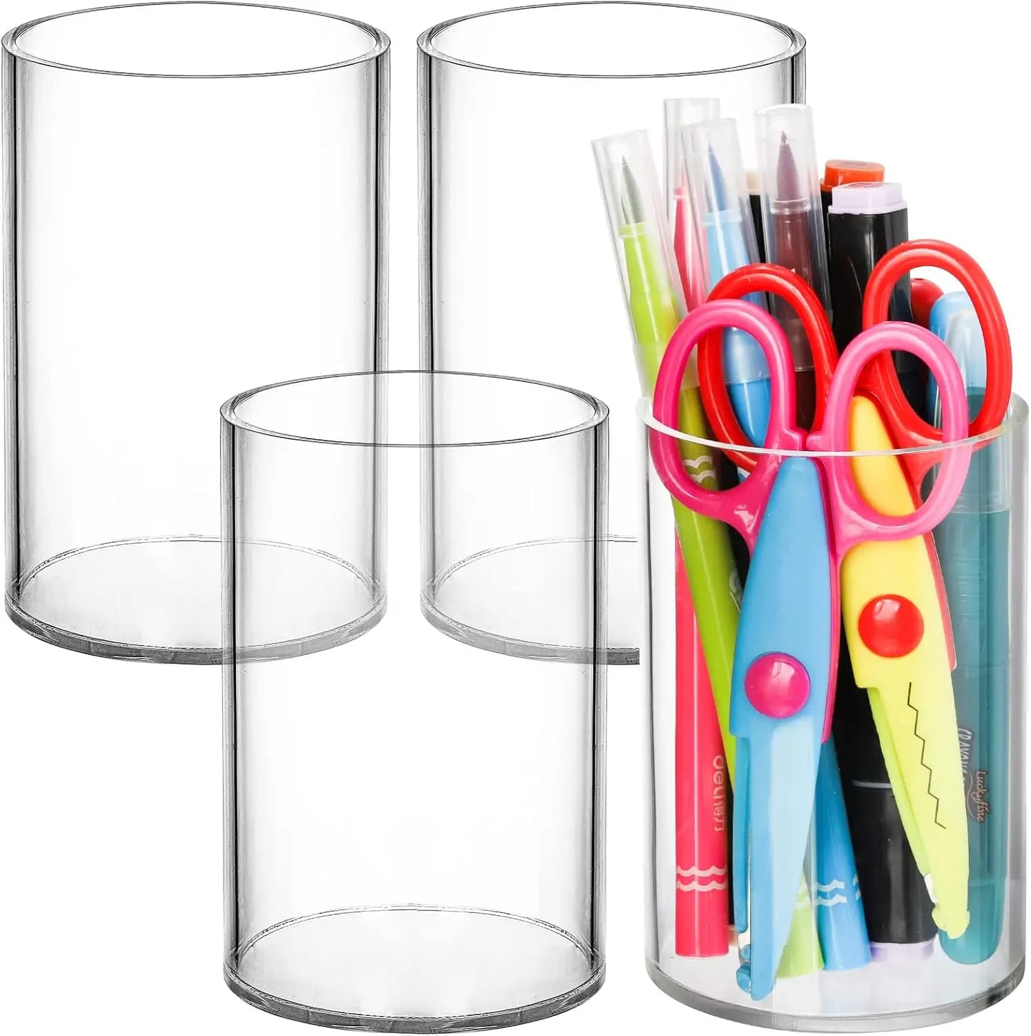 Portapenne in acrilico da 4 pezzi, tazza per matita spessa trasparente, porta pennelli per trucco rotondo, organizer da tavolo per forniture domestiche per ufficio e scuola