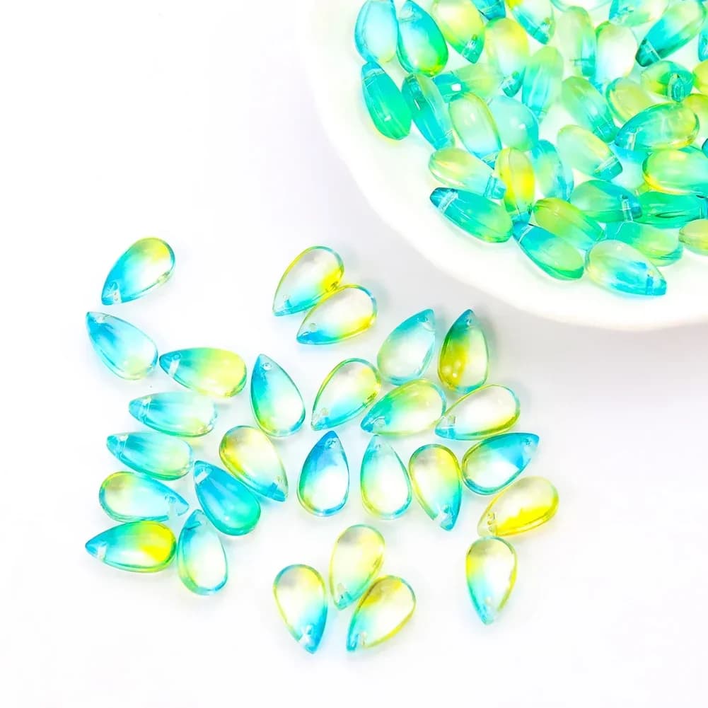 Czech Glass Teardrop Shape Yellow Green Gradient Crystal Diy Handmade Antique Wind Chimes Pendant Accessorie material Accessorie