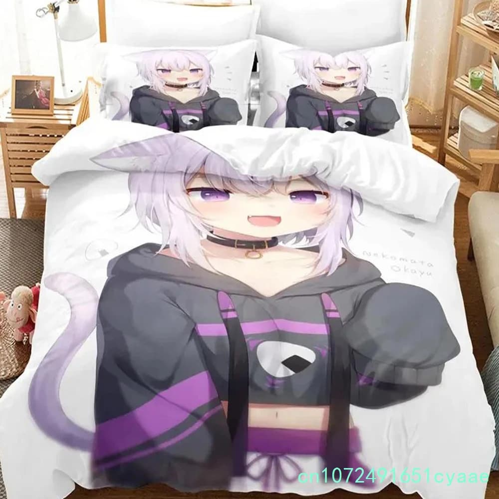 Hololive Nekomata Okayu Bedding Set Single Twin Full Queen King Size Aldult Bedroom Duvetcover 3D 2024 Anime Boys Cover Bed Set