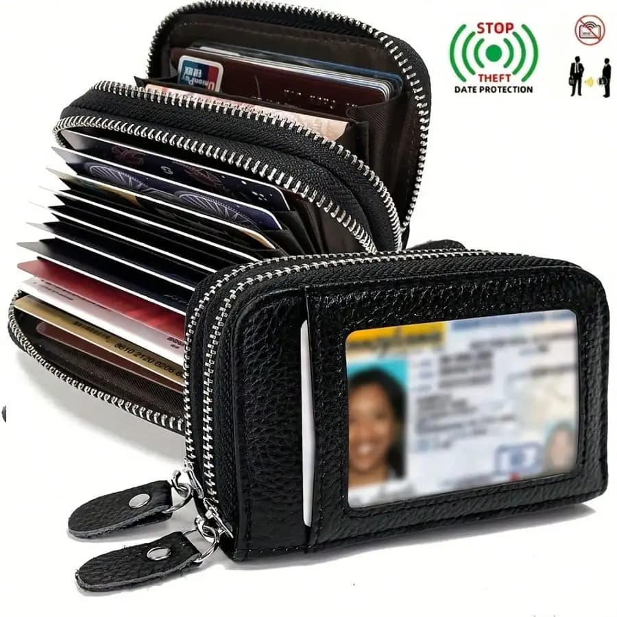 Portafoglio porta carte di credito con blocco RFID, piccolo portafoglio da donna con doppia cerniera e finestra per documenti, idea regalo per donna, portamonete.
