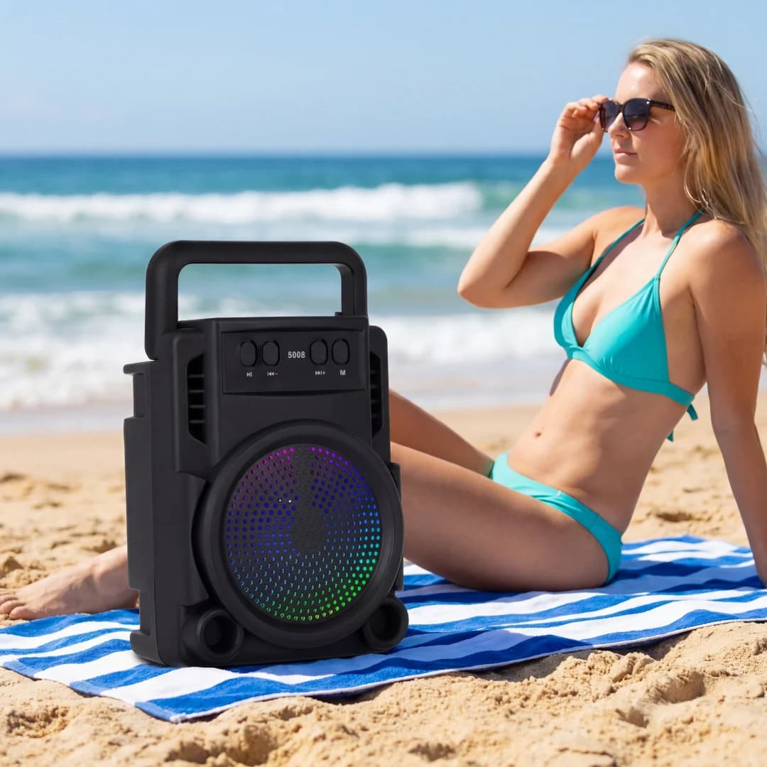 Altoparlante Bluetooth Portatile con Funzione Karaoke 10W Luce RGB 360° ° Altoparlante per Feste all'Aperto con Suono Surround, TWS e FM