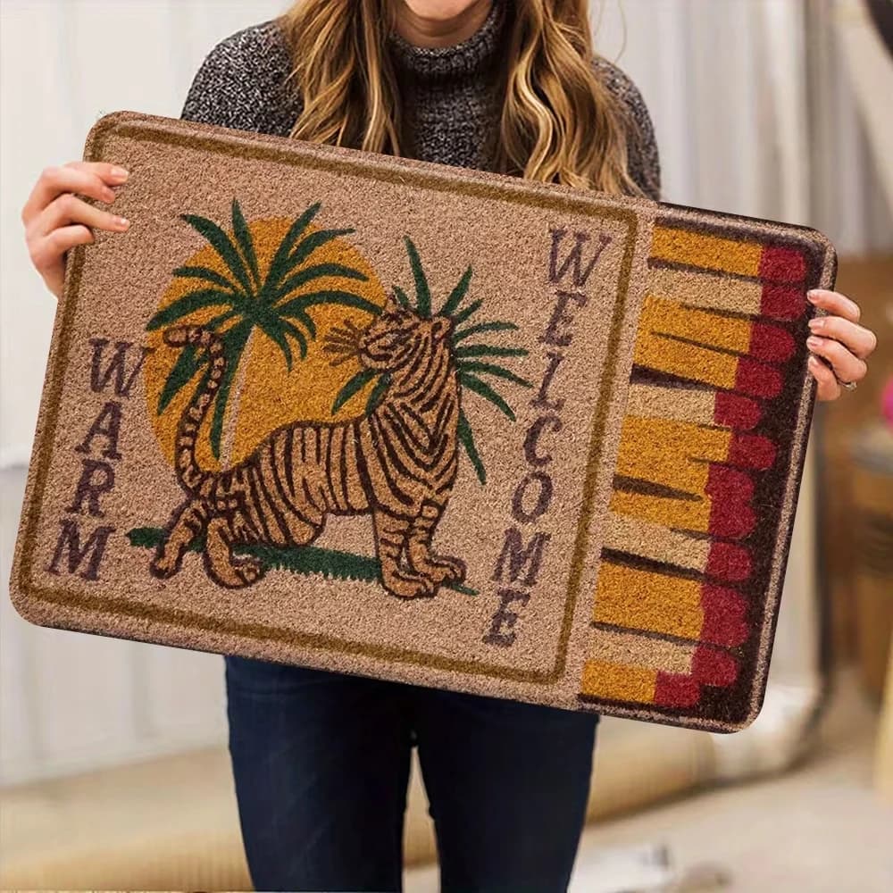 VIKAMA Retro Jungle Tiger Doormat Welcome Entryway Mat Non-Slip Soft Indoor Outdoor Bathroom Porch Decor