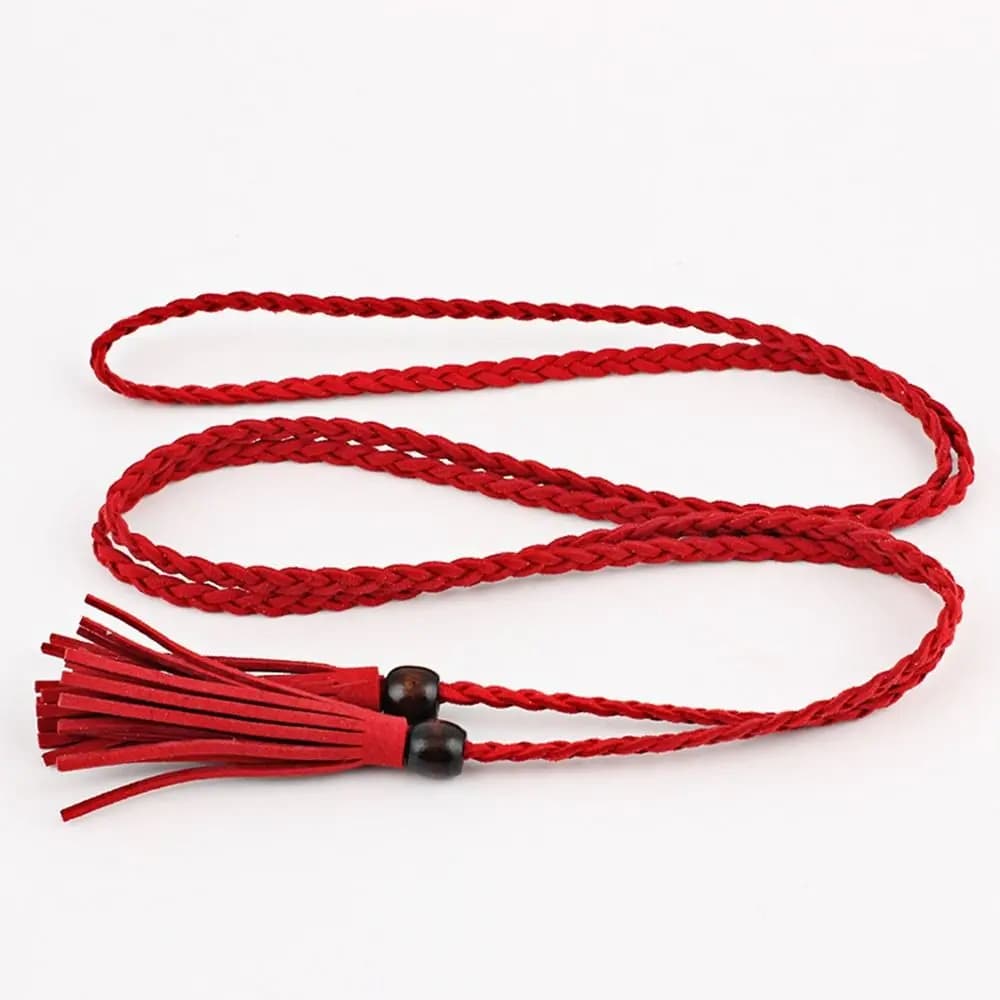 Retro Unique Wooden Bead All-match Bohemian Thin Belts Ethnic Style Belts Women Waist Chain Braided Tassel Belt Waist Rope