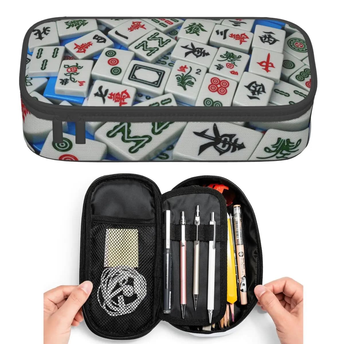 Astucci per matite con motivo Mahjong per studenti, portapenne, astuccio grande, portaoggetti, porta penne