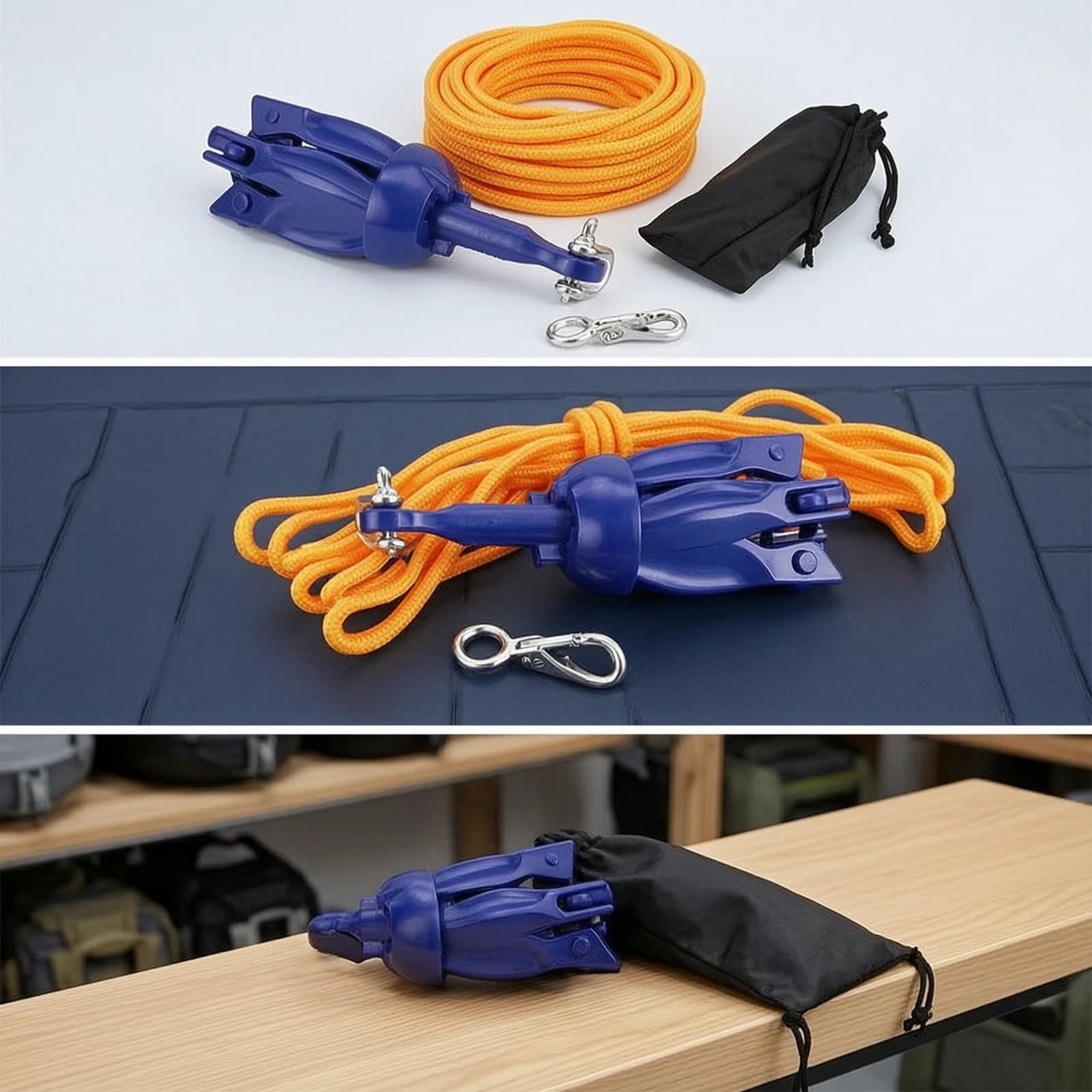 Folding Anchor with Rope Foldable Folding Anchor Marine-Grade Collapsible for Kayakers, Kayak Fishing