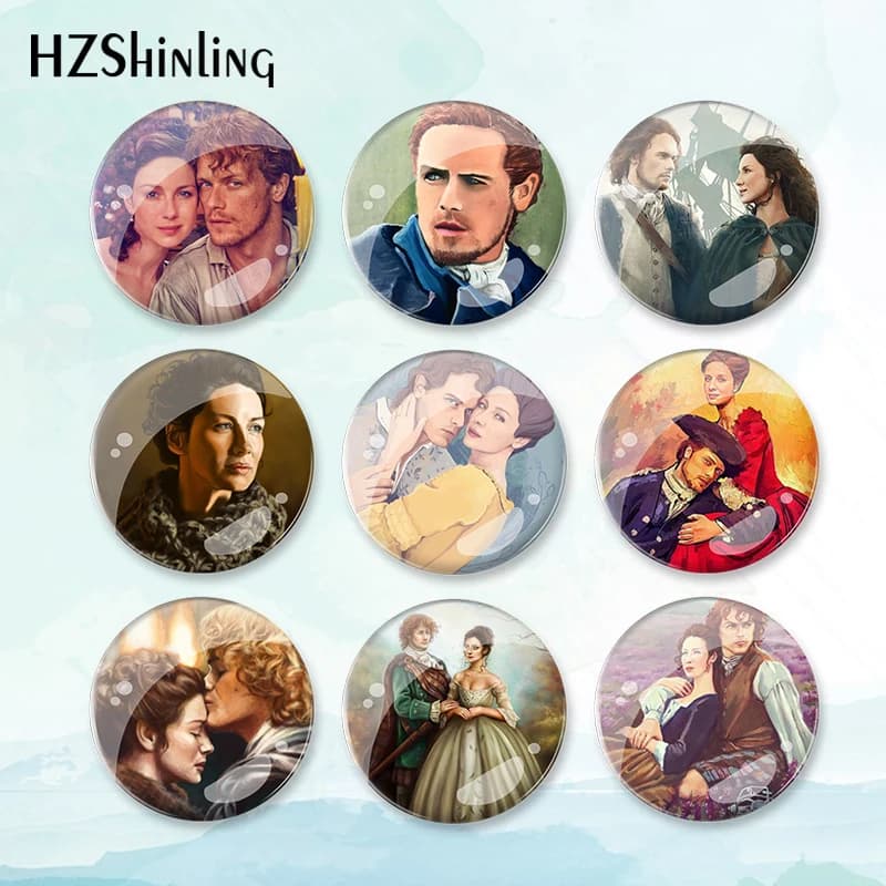 2023 Nuovo Outlander TV Distintivo Spilla Cane Jamie e Claire Pin Zaino Decorazione Spilli Gioielli Rotondi Regalo Delle Donne