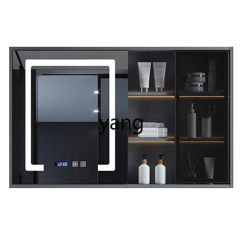 LH armadietto per specchio da bagno intelligente, set di specchi per trucco per WC antiappannante a parete, portaoggetti in legno massello