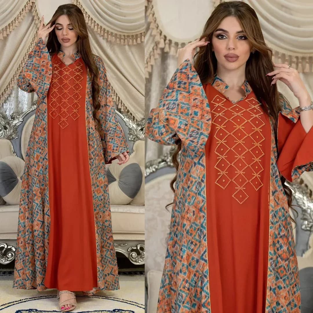 Stampa diamante casual arabo Dubai Abaya Nation Robe moda abito musulmano donna festa vacanza manica lunga abito quotidiano Vestido