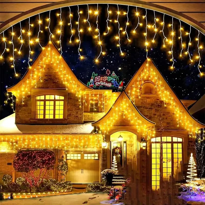 Luci a Cascata LED per Esterni con Spina EU/US, Decorazione Natalizia e di Halloween per Grondaie, Strade e Tetti
