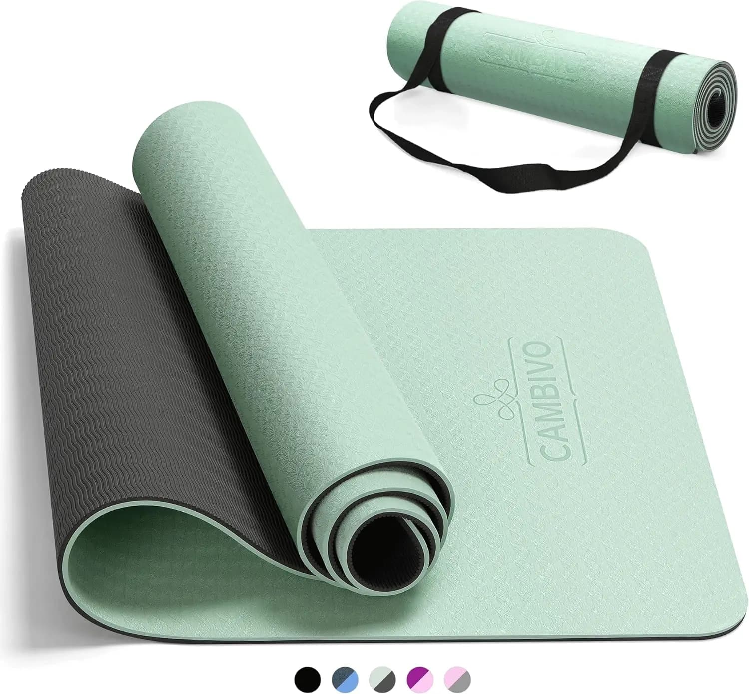 Tappetino Yoga Extra Spesso Antiscivolo in TPE 72x24 Pollici, Opzioni da 1/3, 1/4 e 2/5 Pollici con Cinghia di Trasporto per Yoga, Pilates ed Esercizi a Terra