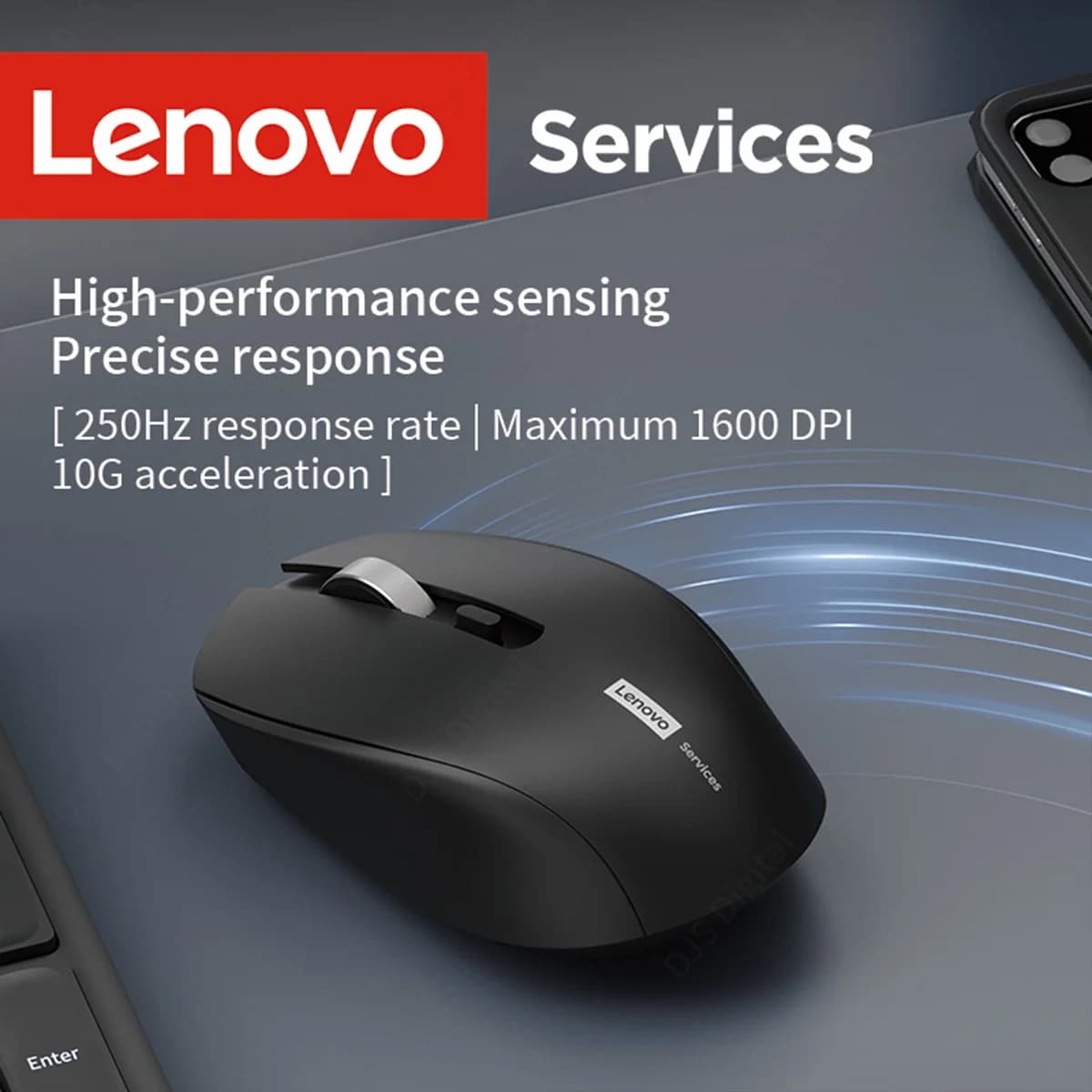 Mouse Sem Fio Lenovo N220 2.4GHz Modo Único, Mouse Silencioso Ambidestro com DPI Ajustável, Mouse Portátil para Notebook