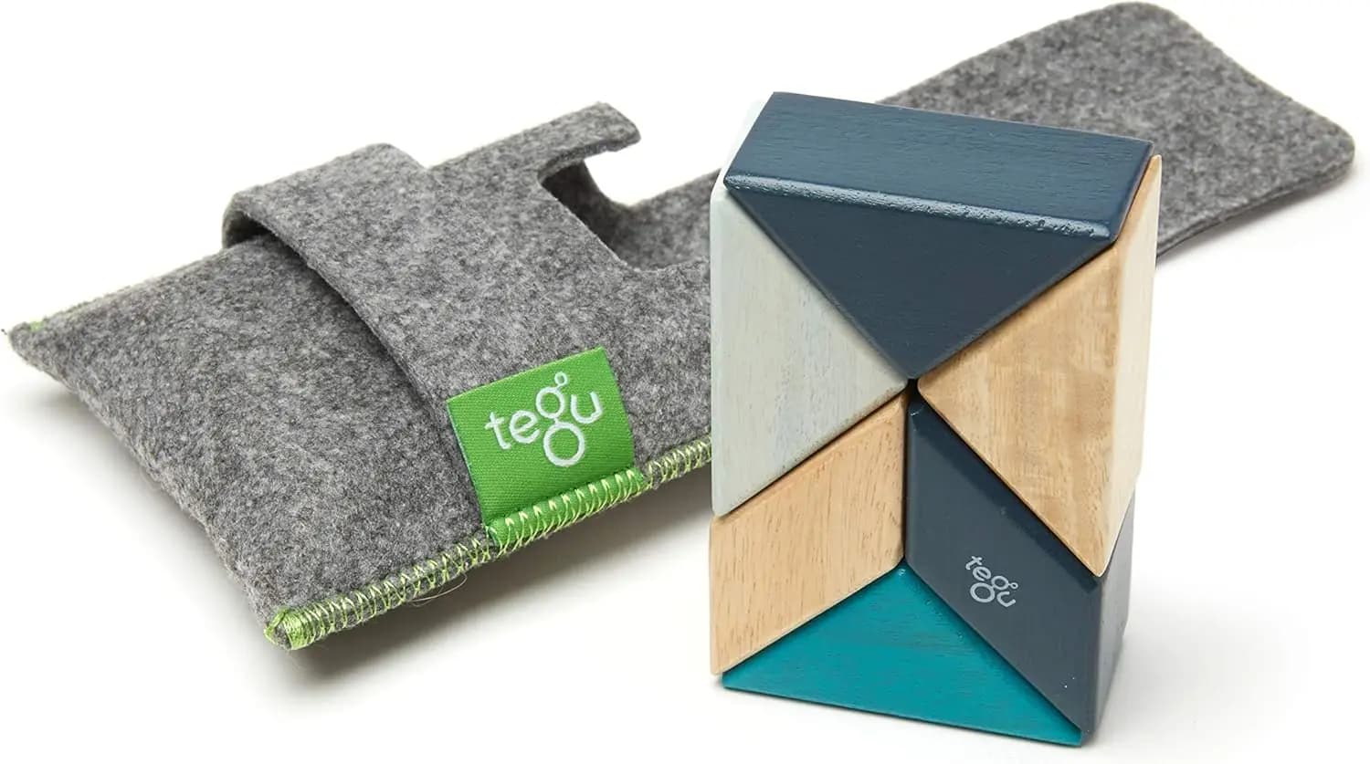 Set di blocchi magnetici in legno da 6 pezzi con custodia a prisma, blu