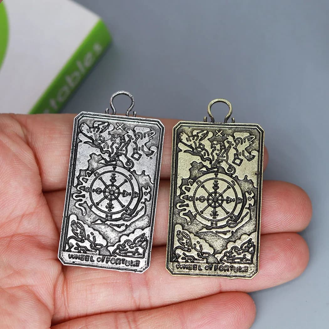 3 pz/lotto ciondolo con ciondolo a forma di carta dei tarocchi della ruota della fortuna per la creazione di gioielli fatti a mano con collana fai da te