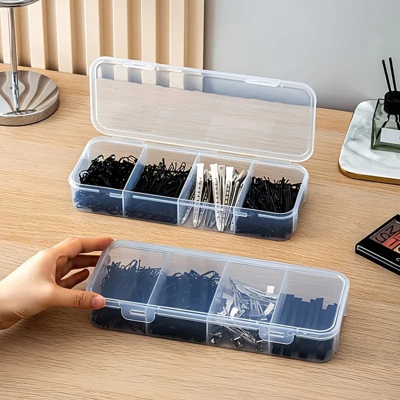 1 PCS Four Grid Transparent Compartment Storage Box, Jewelry Hair Accessories Hair Clip, Desktop Neat Dust-Proof Storage Box