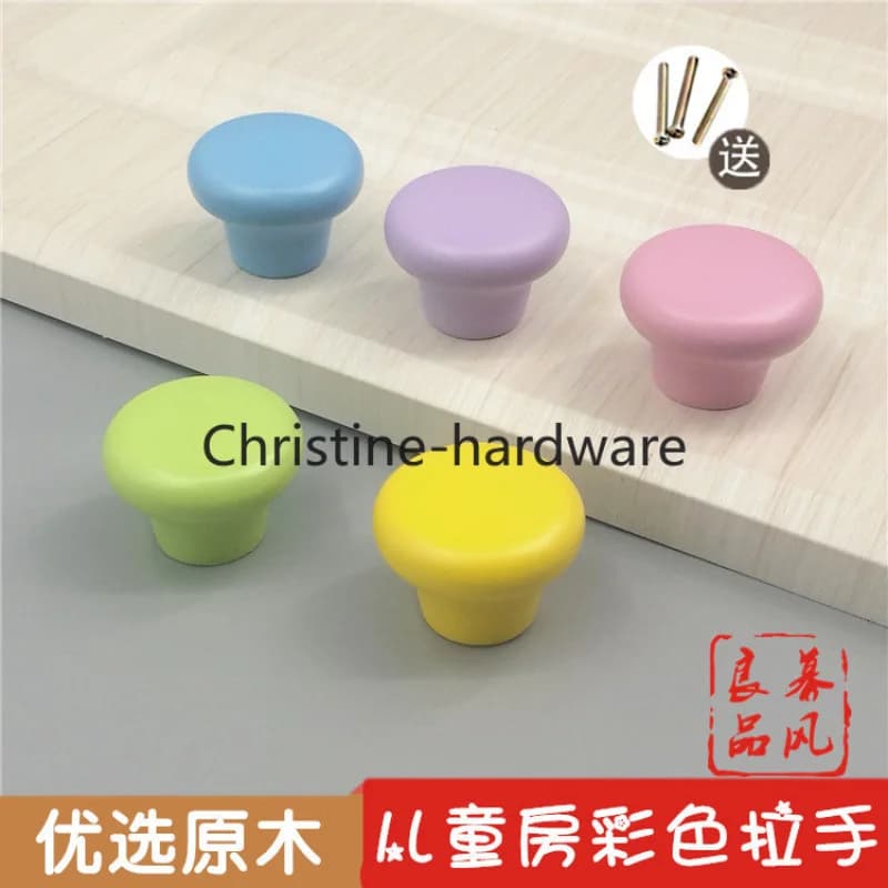 Maniglia del cassetto della porta dell'armadio per bambini colorata e carina, moderna e semplice maniglia circolare in legno a foro singolo in legno massello
