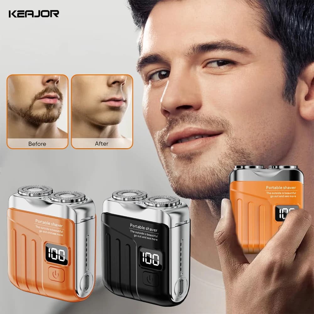 Rasoio elettrico per uomo Barba Trimmer Rasoio a doppia lama Ricaricabile Mini rasoio portatile per barba per il viso per viaggi a casa Uso asciutto e bagnato