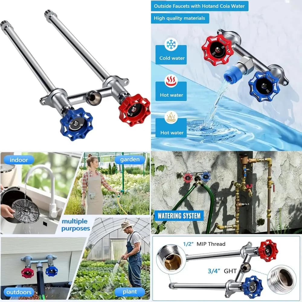12 Lead-Free Hot / Cold Outdoor Faucet for Winter, Resistant Brass, Compatible with Garden Pipe