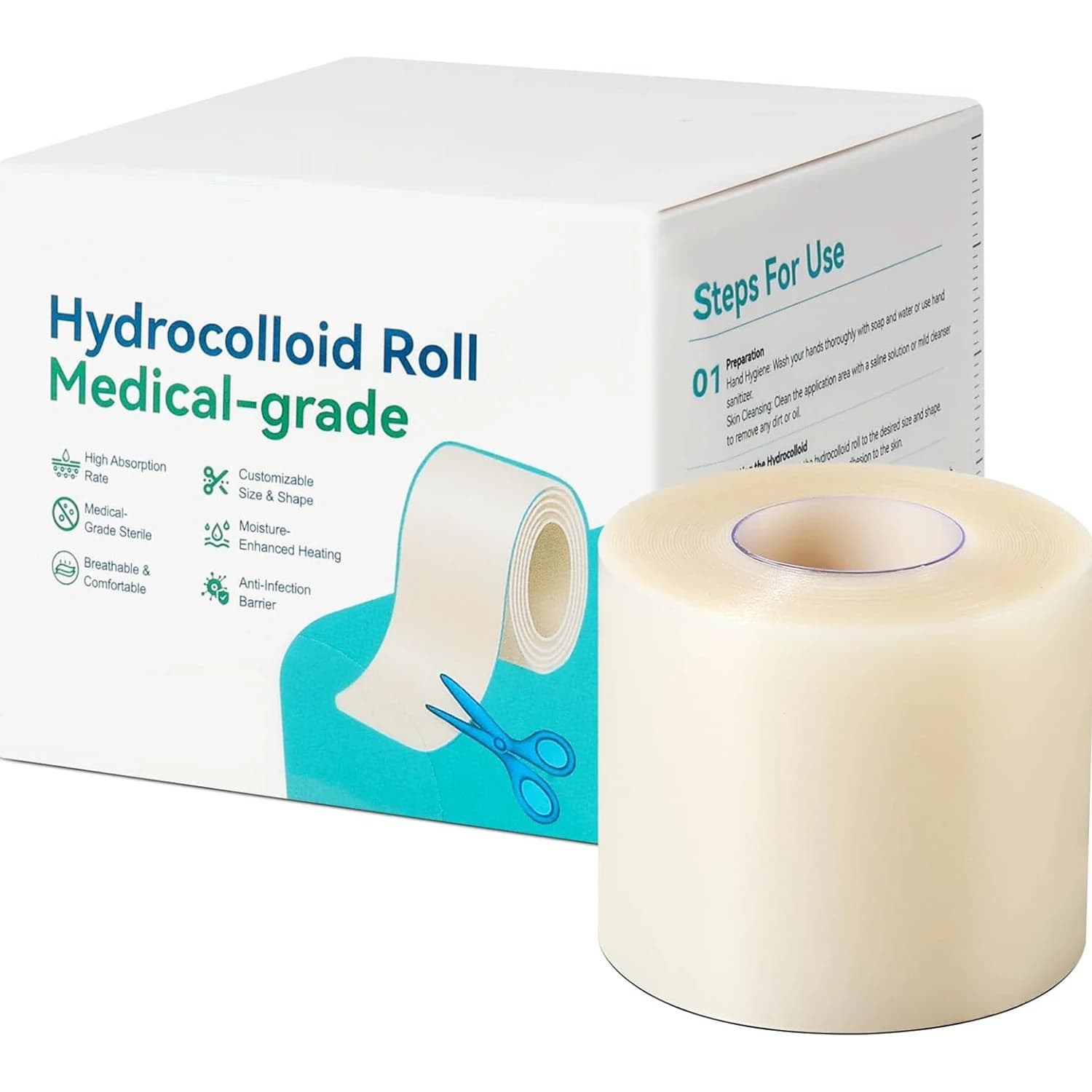 Hydrocolloid Roll Wound Care Bandages Self Adhesive Cut-to-Size Patch Ultra Absorbent Waterproof First Aid Kit Essential