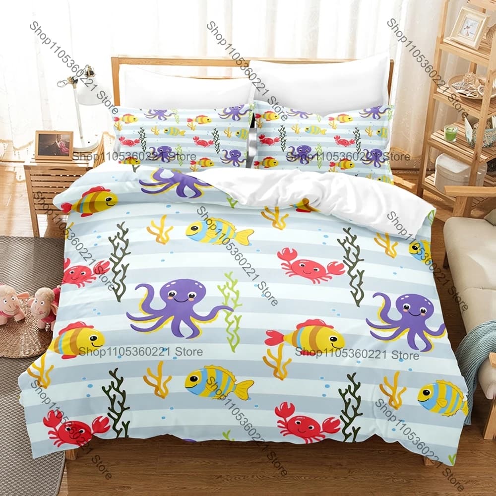 Kawaii Cartoon Squid Bedding Set Single Twin Full Queen King Size Bed Set Adult Bedroom Duvetcover Sets Anime Bed Sheet Set