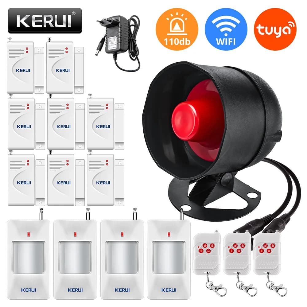 KERUI Tuya Smart WIFI Sistema di Allarme di Sicurezza Kit 110dB Wireless Forte Sirena Interna/Esterna Corno Casa Antifurto Sensore Porta di Movimento