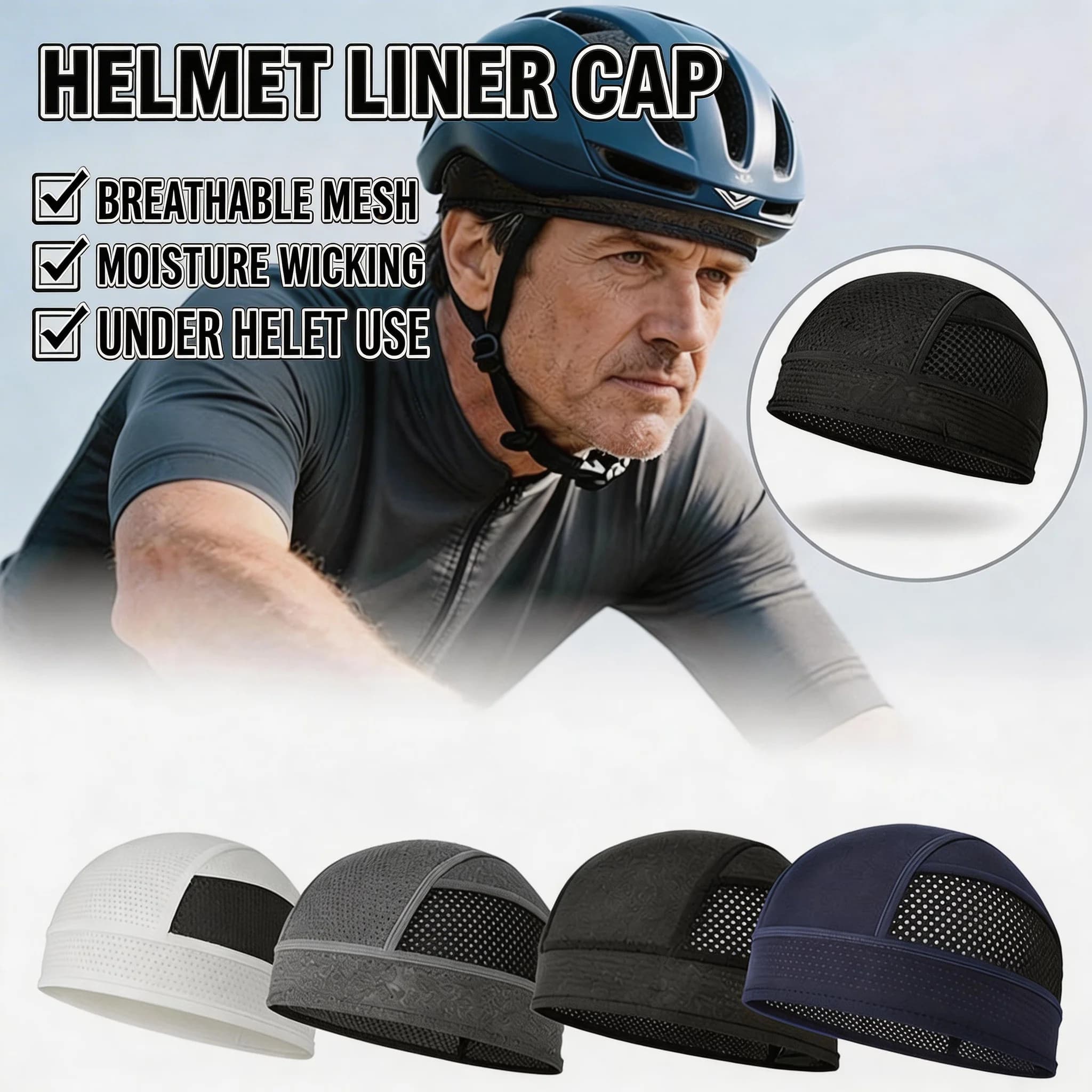 1 pezzo Cappuccio interno per casco da moto, in rete traspirante ad asciugatura rapida, berretto professionale da corsa per motocross e moto