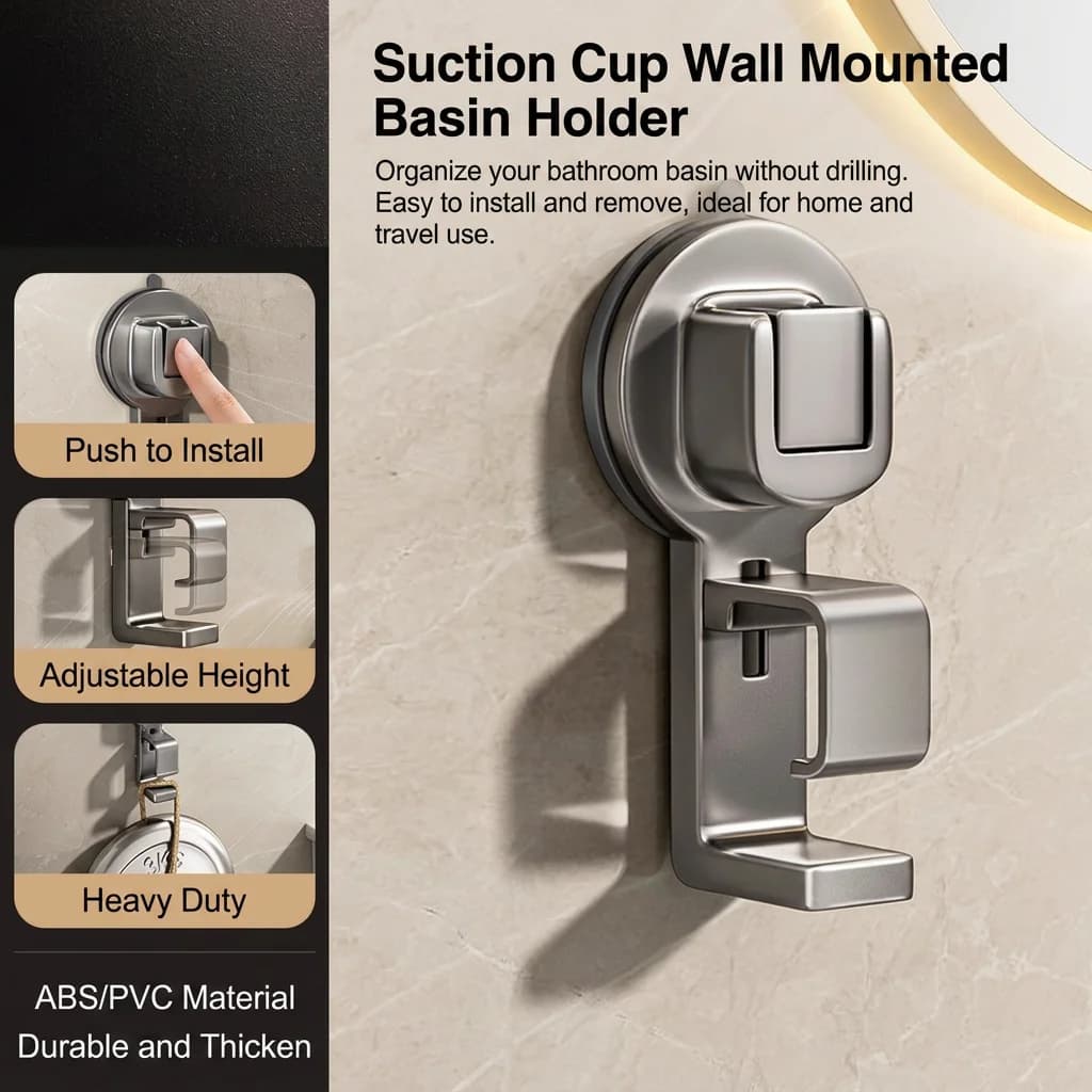 Bathroom Washbasin Storage Hooks Wall Mounted Suction Cup No Drilling Space Saving Holder for Towel and Toiletries Kitchen Use